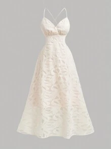 SHEIN Privé Elegant Floral Heavy-Duty Hollow Out Weave & Pressed Flower Decoration Spaghetti Strap Backless Dress, Ideal For Beach Vacation,Slim Waist Design Waist Spaghetti Strap Ruched Slim Fit Long Dress ,Back To School Long Dress ,Hawaiian Long Dress,Vintage Clothes Teacher Dress For Summer And Autumn,Vacation, Dating