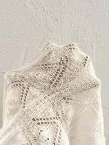 EMERY ROSE 度假风休闲镂空宽松套头毛衣，长袖上衣，秋冬针织衫 - 米色 - 查看 4