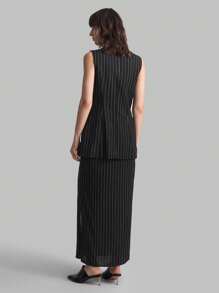 Ontre 2 件女式条纹印花无袖上衣和迷你裙套装 - 黑色 - 查看 9