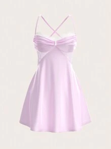 SHEIN X KeniaOs SHEIN ICON Váy dây xích chắp vá màu hồng dành cho nữ - Hồng - Xem 5