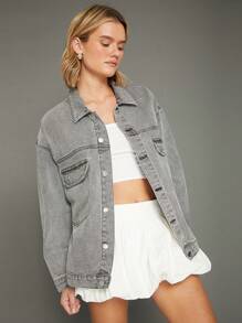 WESTFADE Premium 91% Cotton Denim Oversized Boyfriend Jacket  - Grey - View 3