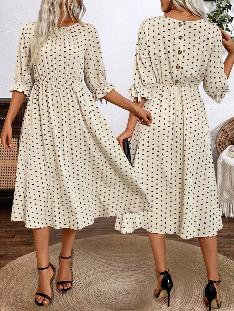 AMDOLE Damen Kleid Vintage Style - 3/4 Ärmel Blumenmuster - Midi Abendkleid Mit Taschen - Übergrößen