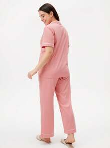 LUVLETTE 夏季柔软100%纯棉莫代尔短袖衬衫和裤子透气睡衣套装，女士粉色家居服套装，裤子带口袋 - 深灰色 - 查看 4