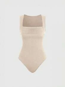 Sweetra 女士方领无袖连体裤（含系带裤）2 件套 - 杏色 - 查看 3