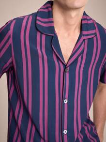 EverLounge Men's Contrast Stripe Print Short Sleeve Shorts Pajamas Set - Multicolor - View 5