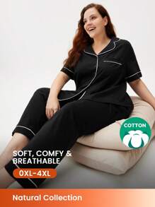 LUVLETTE Women's Plus-Size Black Soft 100% Pure Cotton Pajamas Sets For Women Lounge Sets For Women Pants With Pockets