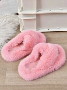 Children's Fashion Plush Open Toe Slippers For Girls, Indoor Slippers