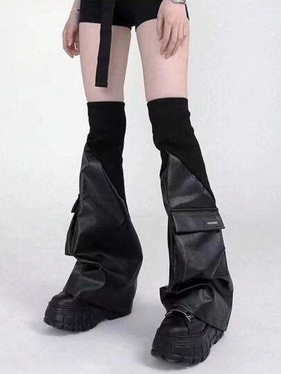 Goth 1 Paar Beinlinge aus Kunstleder mit dunklem Spiralmuster für Damen