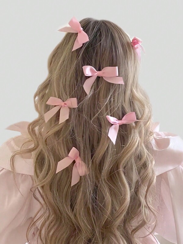 ROMWE Kawaii 6pcs/Set Bowknot Alligator Hair Clips For Women, Suitable For Daily, Work, Travel, Dating And Party, All Seasons Claw Clips Hair Claws Hair Barrettes