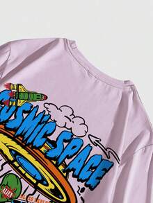 ROMWE MEN Street Life 男款alien & Slogan圖案t恤 - 粉色 - 查看 7