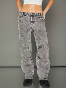 WESTFADE Jeans rectos de pierna recta de denim 91% algodón premium lavados con ácido - Negro - Ver 11