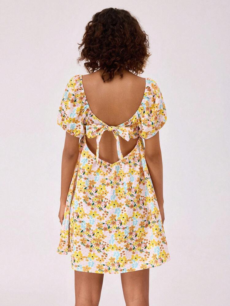 Vacation Style Casual Mini Ditsy Floral Puff Sleeve A-Line Dress