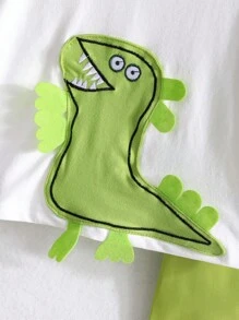 2pcs Baby Boys' Summer Short Sleeve Cute Dinosaur Printed T-Shirt And Elastic Waistband Pants Set - Green - View 3