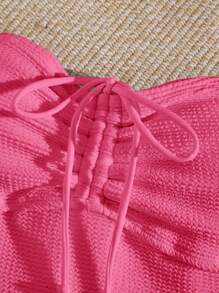 SHEIN Swim Mujeres Monocromático sin tirantes Cuerdas ajustables Traje de baño de una sola pieza de moda - Rosa Fucsia - Ver 3