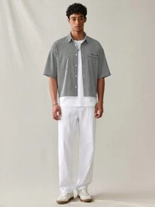 SWAVVY Men's Casual Loose Fit Striped Print Short Sleeve Shirt, Spring Summer - Black and White - View 3