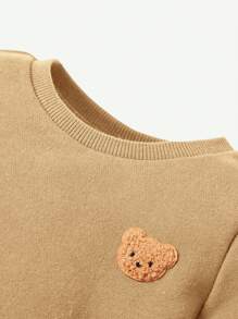 Cozy Pixies 3pcs Baby Boy's Cute Bear Pattern Crew Neck Sweatshirt, Pants And Hat Set - Khaki - View 5