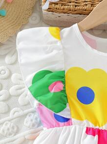 SHEIN Young Girl Round Neck Ruffle Floral All-Over Print Dress - Multicolor - View 6