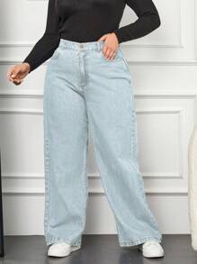 EURMUSE Women's Simple Solid Color Plus Size Jeans - Light Wash - View 2