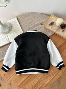 SHEIN Herfst winter babymeisje/jongen schattig gemengd kleur letterpatroon opstaande kraag jas