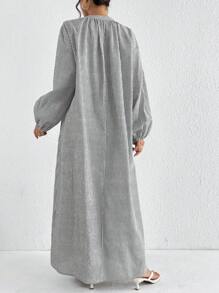 Mulvari Women Striped Print Casual Arabic Style Dress, Modest Long Sleeve Dress Perfect For Beach/Casual/Vacation/Homewear/Daily Wear