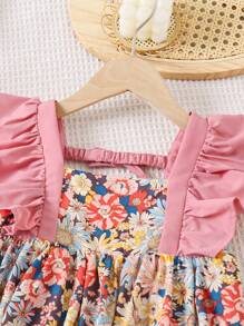 SHEIN Loses, lässiges und süßes japanisches Stil Kleid mit Quadratischem Ausschnitt und Puffärmeln für Kleine Mädchen