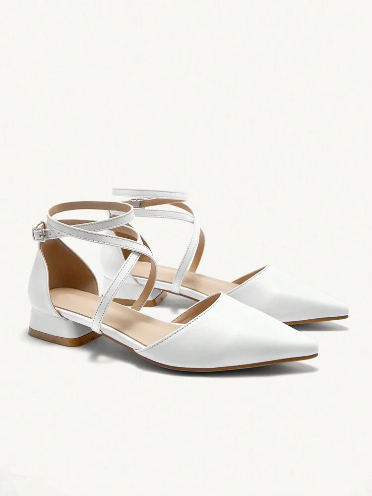 CUCCOO CHICEST White Flat Pointed Toe Criss-Cross Casual Pumps For Women Commute/Party/Wedding/Holiday Summer Shoes Summer Break Easter Prom Heels For Christmas Elegant Shoes Wedding Shoes Summer Shoes Bride Shoes