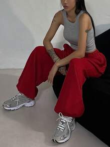 DAZY Women's Solid Color Drawstring Waist Loose Casual Harem Pants Sweatpants