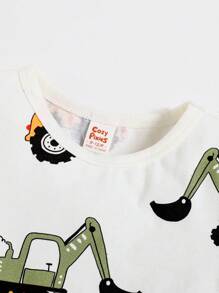 Cozy Pixies 2pcs Baby Boy Soft Plant Floral Print Knit Short Sleeve Top And Overalls Shorts Set - Yellow - View 10