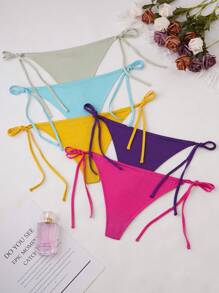 SHEIN Women's Colorful Knot Low Rise Thong Underwear , 5 Pcs - Multicolor - View 7