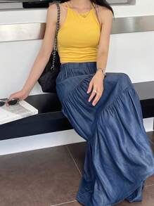 DAZY Solid Color Crew Neck Sleeveless Casual Top Tank Tops - Yellow - View 7