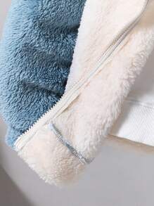 SHEIN 2pcs Tween Boy Casual Cute Plush Ear Decor Cardigan Jacket And Pants Set, Autumn Winter - Blue - View 4
