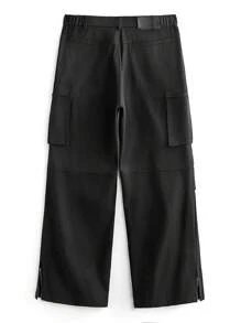 Manfinity VCAY 男士街头棉质中腰拉链多口袋喇叭下摆宽松休闲工装裤 - 黑色 - 查看 8