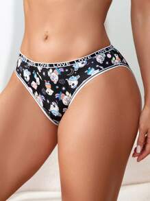 SHEIN Ropa interior tipo briefs cómoda y elástica con estampado lindo y de dibujos animados de amor para mujer