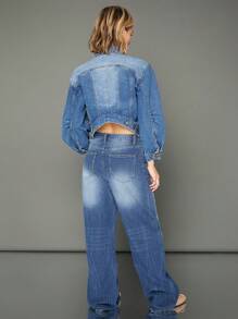 WESTFADE Chaqueta de camionero con mangas globo de denim de algodón premium