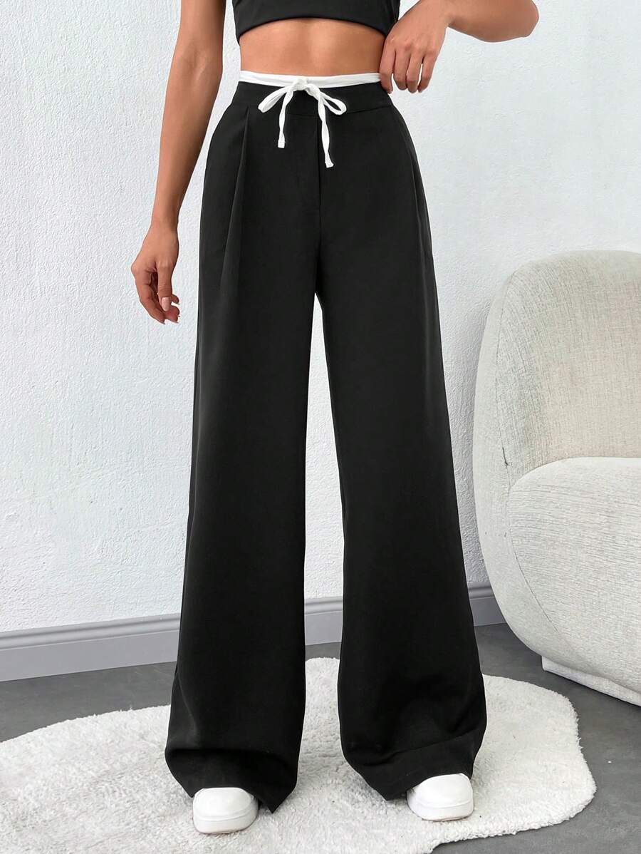 SHEIN Tall PANTALÓN CÓMODO NEGRO Y BLANCO PARA MUJER ALTA - Negro - Ver 1