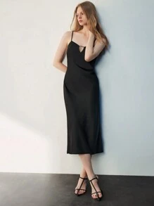 Maija Women Lace Backless Sheer Semi-See-Through Satin Ribbon Strap Dress - Black - View 5