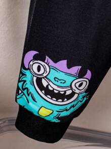 Fall Winter Baby Boys' Cartoon Monster Print Hoodie Sweatshirt & Pants 2pcs Casual Outfit - Black and White - View 5