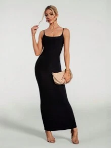 SHEIN Tall Women's Long Backless Slim-Fitting Dress - Black - View 6