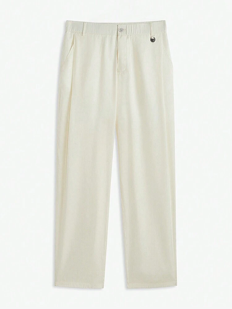 Men's Woven Regular Fit Straight Leg Casual Pants, Suitable For Autumn