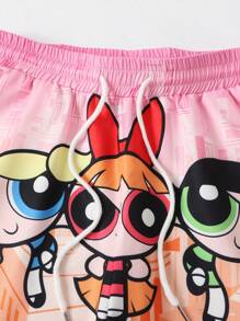 ROMWE MEN The Powerpuff Girls | ROMWE Quần short in họa tiết Blossom, Bubbles, Buttercup cho nam - Hồng - Xem 5