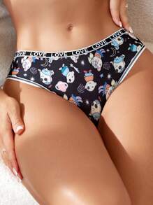 SHEIN Ropa interior tipo briefs cómoda y elástica con estampado lindo y de dibujos animados de amor para mujer