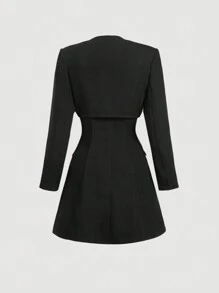 SHEIN MOD 优雅休闲通勤套装连衣裙和夹克，秋季两件套，秋季女士夹克，商务休闲女士，正式连衣裙 - 白色 - 查看 9