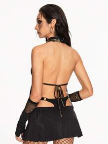 ROMWE Grunge Punk Top de tirantes finos con escote trasero para mujer con colgante con decoración de cruz de rhinestones con estilo Y2K