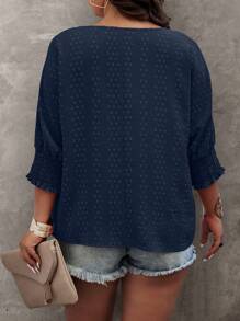 Calvaya Blusa casual minimalista de manga media y cuello redondo talla grande