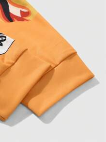 ROMWE MEN Men's Drawstring Hoodie With Flame Print And Front Tie Shorts Tracksuit Set - Yellow - View 4