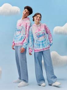 HELLO KITTY AND FRIENDS | SHEIN 男女通用 1 件宽松针织卡通肉桂卷印花扎染连帽衫，蓝色和粉色 - 彩色 - 查看 3