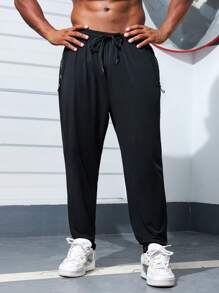 Manfinity Fitness Plus Size Men Casual Everyday Wear Trousers - Black - View 4