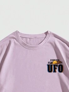 ROMWE MEN Street Life 男款alien & Slogan圖案t恤 - 粉色 - 查看 3