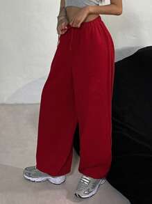 DAZY Women's Solid Color Drawstring Waist Loose Casual Harem Pants Sweatpants