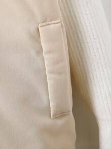 女童休闲纯色立领拉链假口袋无袖加垫背心，适合外套，秋冬季 - 杏色 - 查看 5